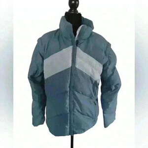 Columbia Women's Colorblocked Blue and Gray Down Puffer Jacket  L